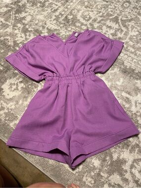 Womens Purple Elastic-Waist Romper